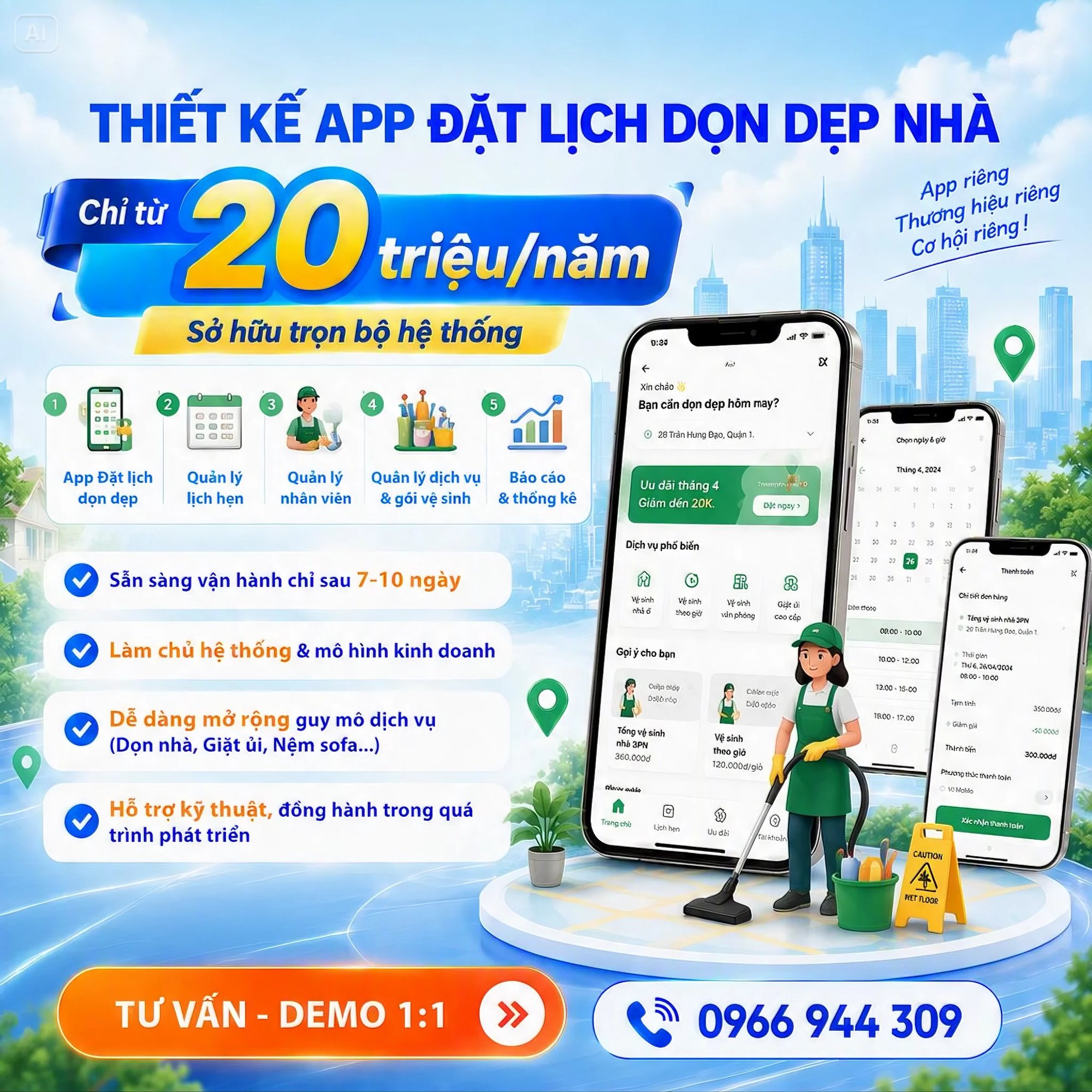 Ứng dụng đặt lịch dọn dẹp nhà CleanHome và các phân hệ quản lý