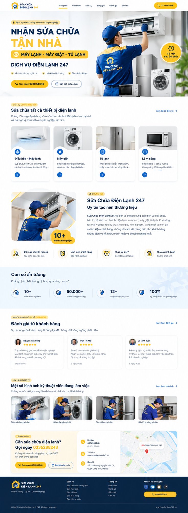 Website đặt thợ sửa chữa Điện Lạnh 247 với hotline và danh sách dịch vụ